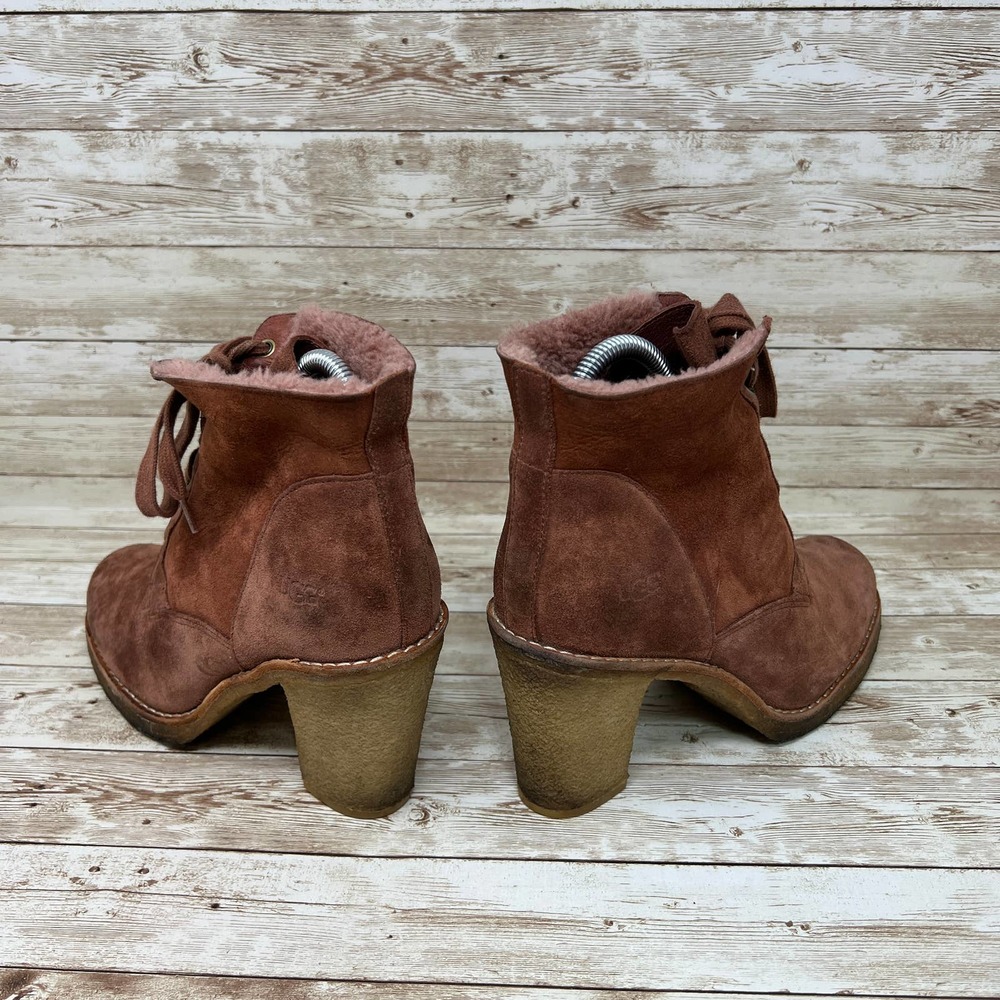 UGG Australia Sofia Cinnamon Suede Leather Lace-Up Boots Women's 8.5 - Picture 4 of 8